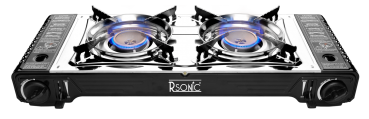 Rsonic Deluxe Chrom tragbarer doppel Gaskocher inkl. Grillplatte