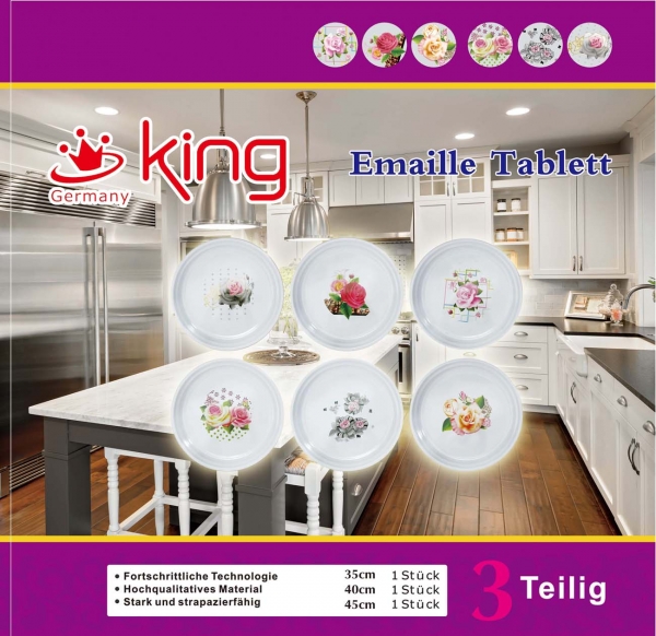 ​King 3tlg Allzweck Emaille Tablett, Serviertablett
